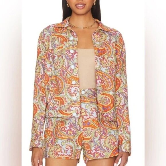 L'AGENCE Jackets & Blazers - L'AGENCE - Celine Slime Jacket in Light Blue Vintage Paisley